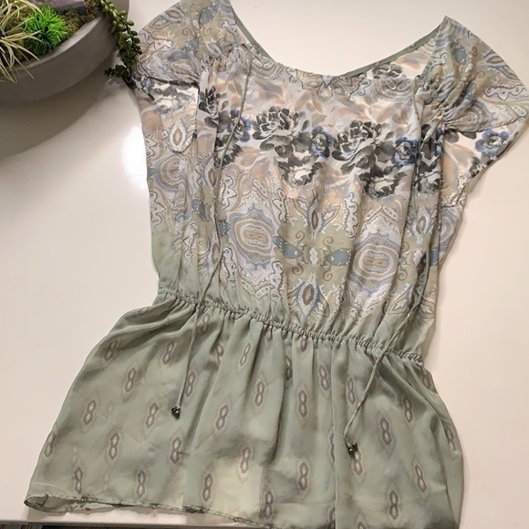 New Free People Ivory Combo Grey Paisley Bohemian tunic top Small oversized nwt - Picture 8 of 10